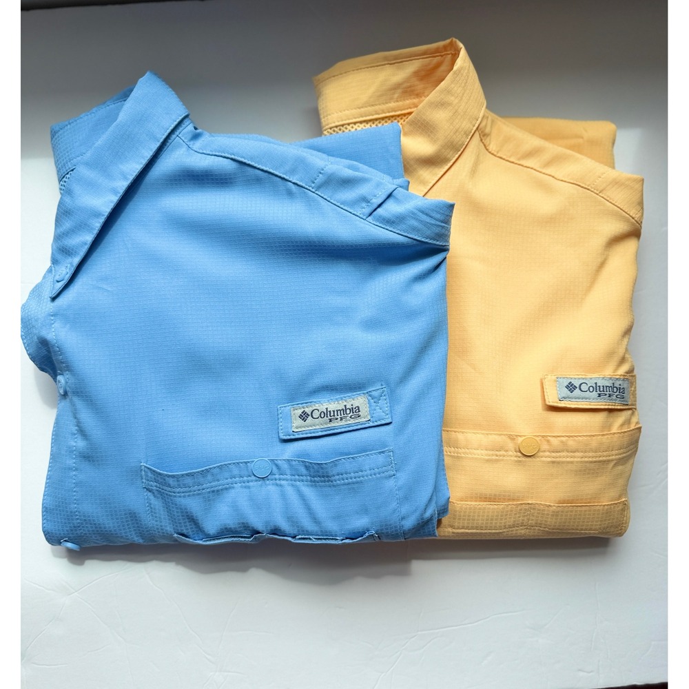 Columbia PFG Tamiami II Fishing Shirt Bundle XXL Blue Yellow Long Sleeve